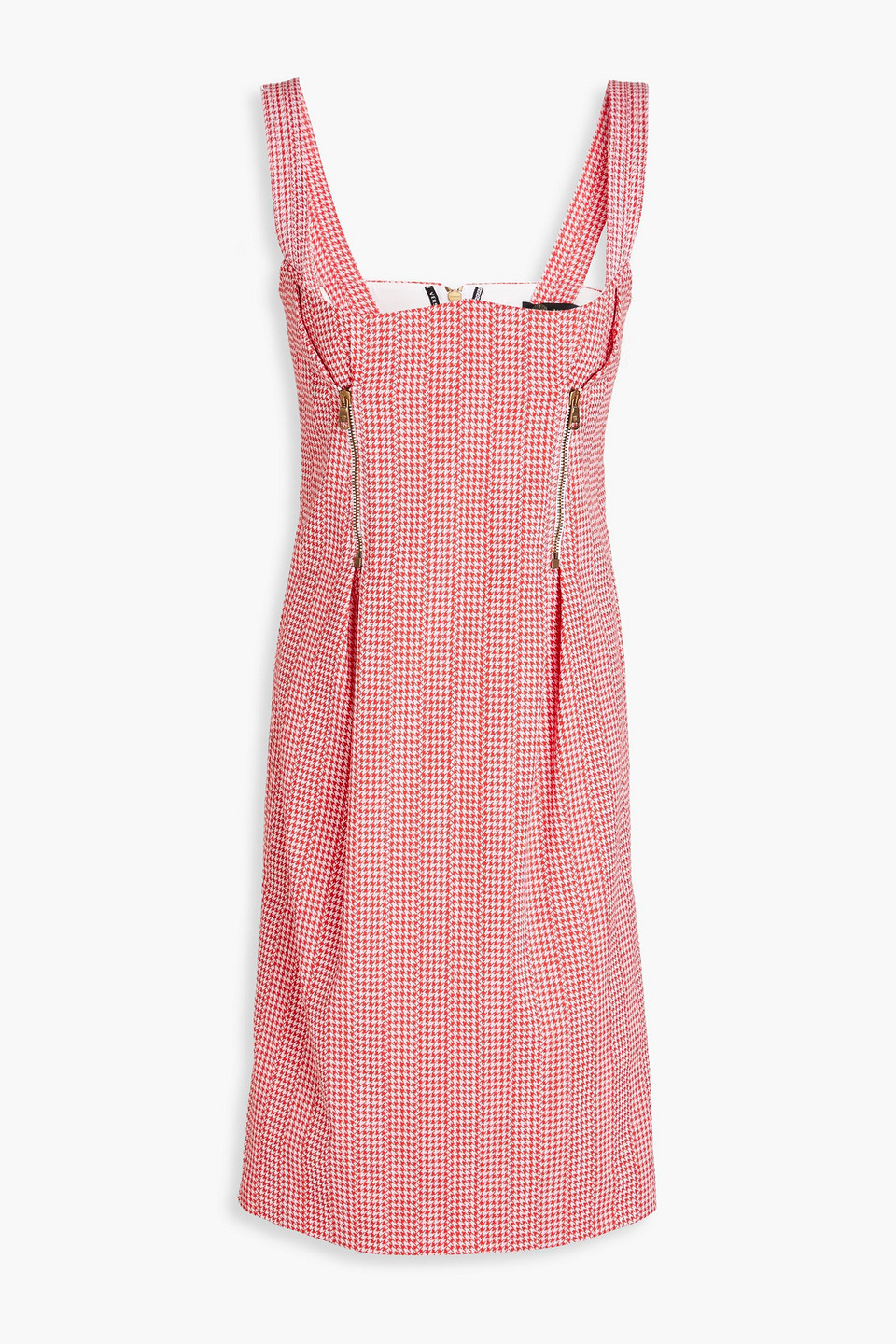 Versace Zip-detailed Houndstooth Cotton-blend Tweed Dress In Pink