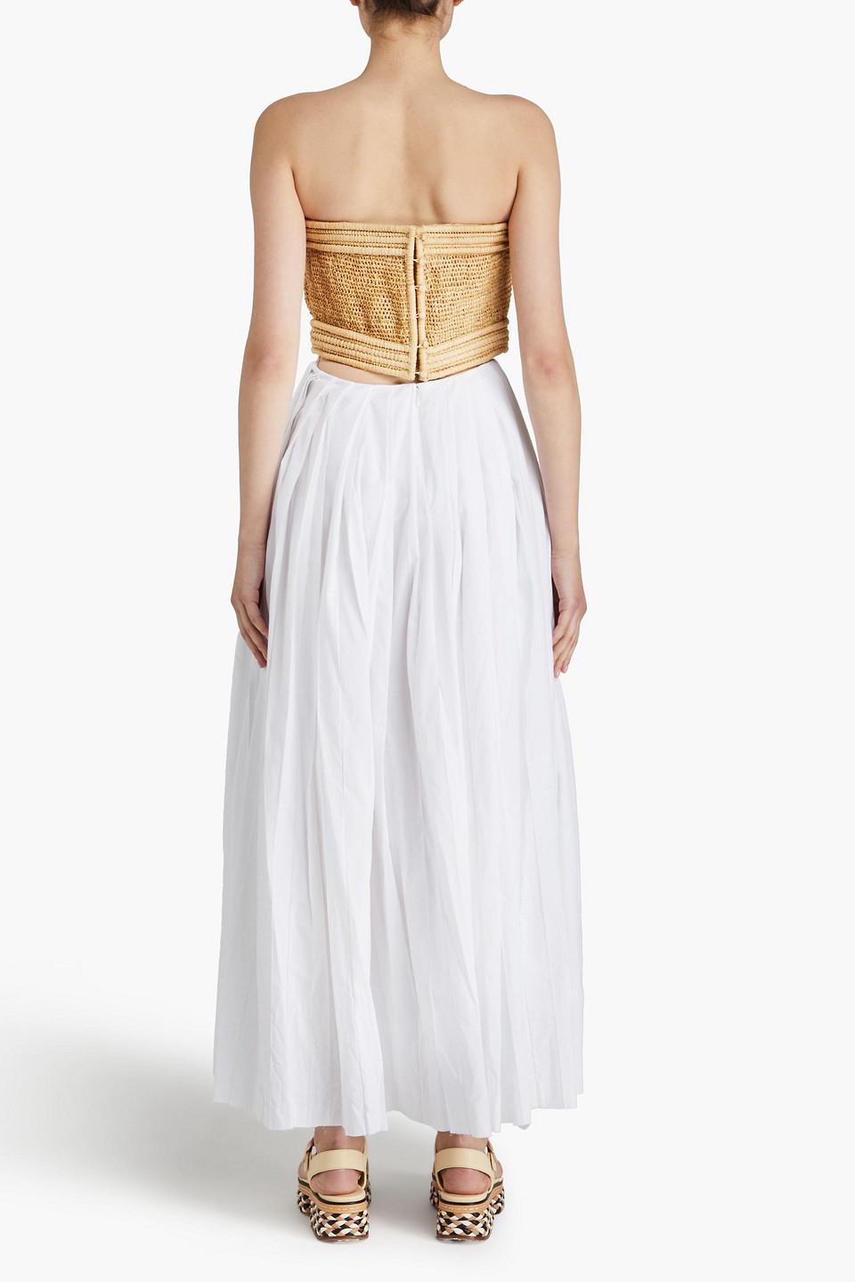 Gabriela Hearst Kai Strapless Cutout Bamboo Raffia And Cotton-voile Maxi Dress In Weiss