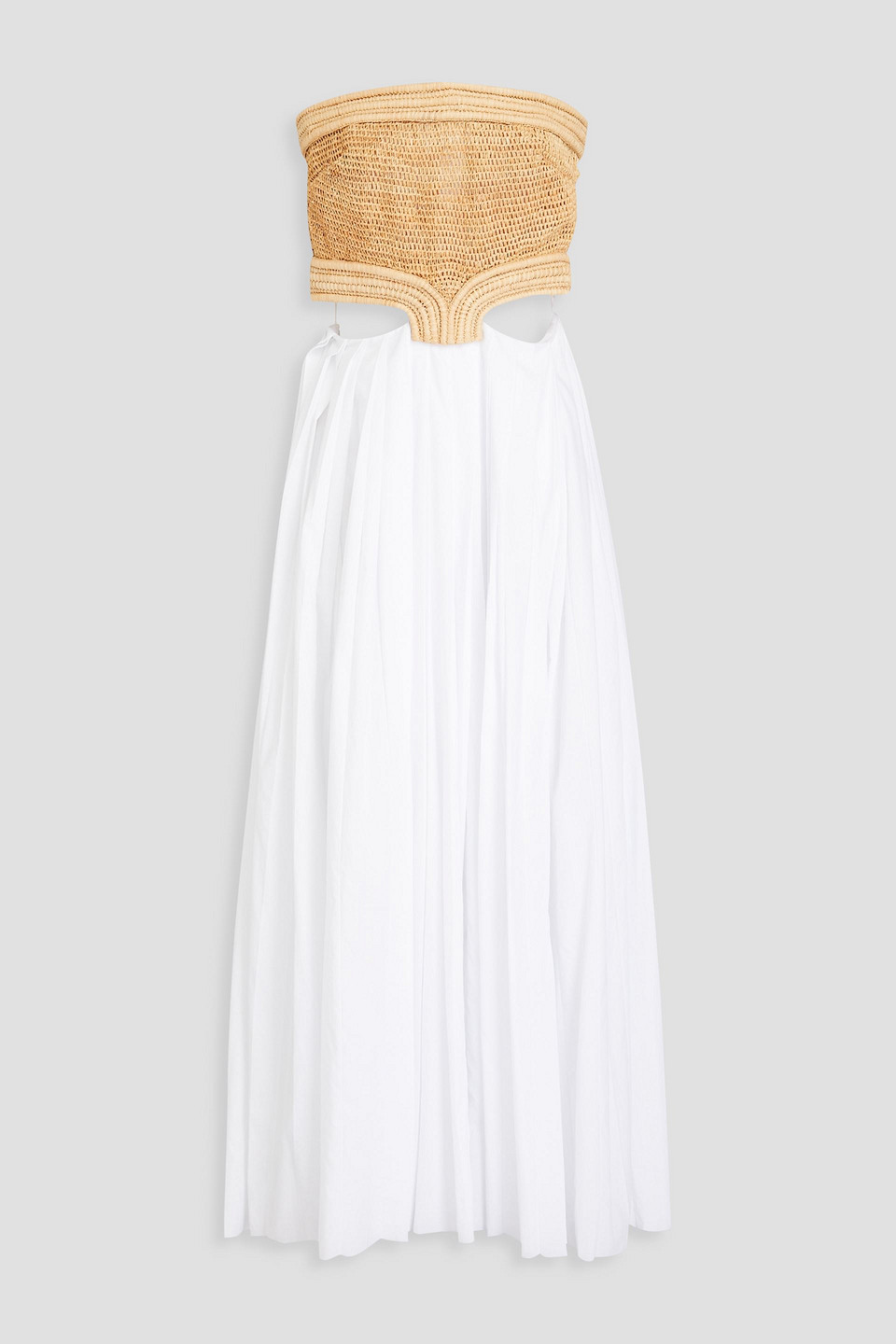 Gabriela Hearst Kai Strapless Cutout Bamboo Raffia And Cotton-voile Maxi Dress In White