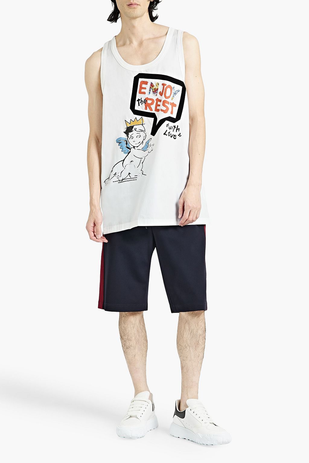 DOLCE&GABBANA Appliquéd printed cotton-poplin tank