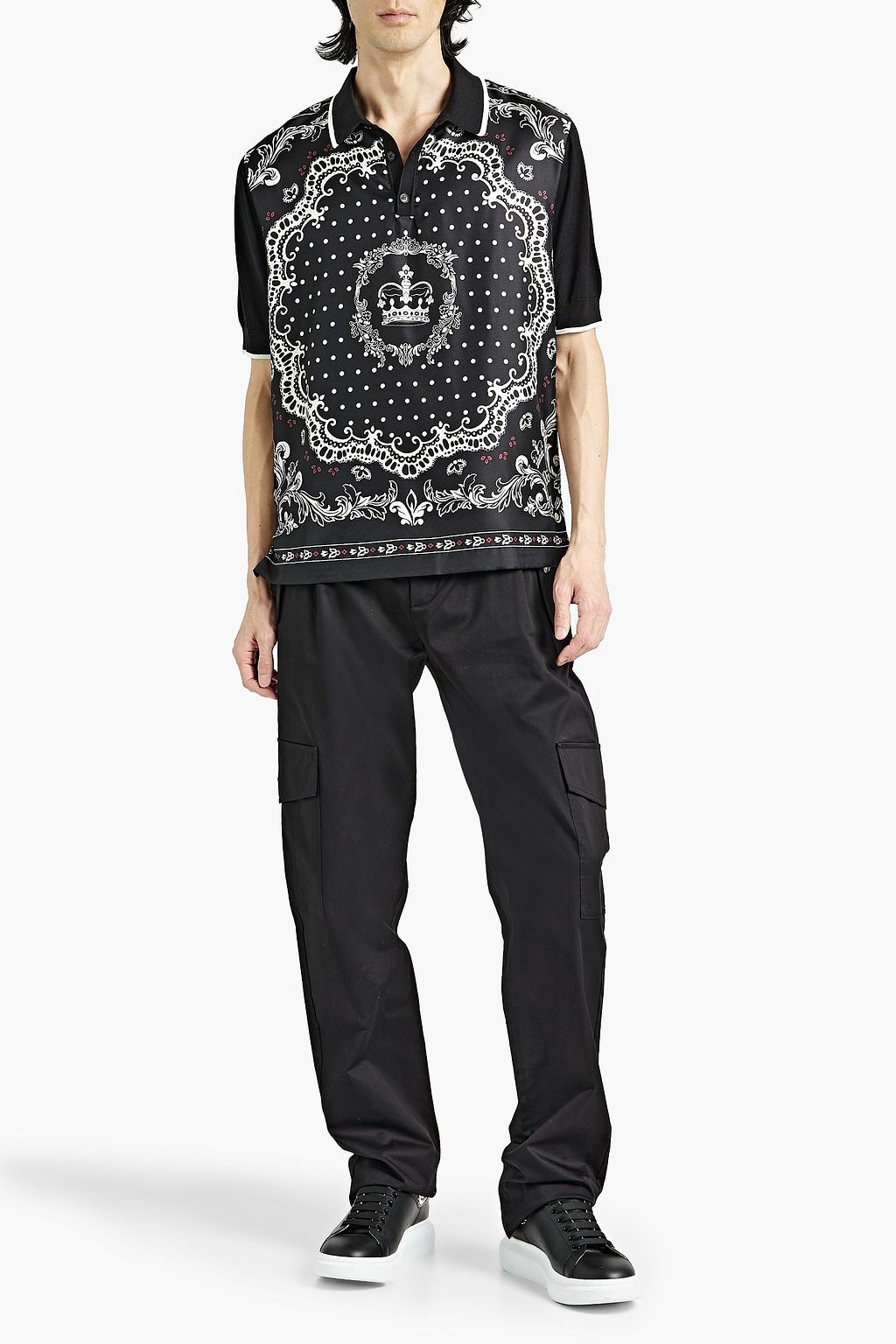 DOLCE&GABBANA Printed silk-twill polo shirt