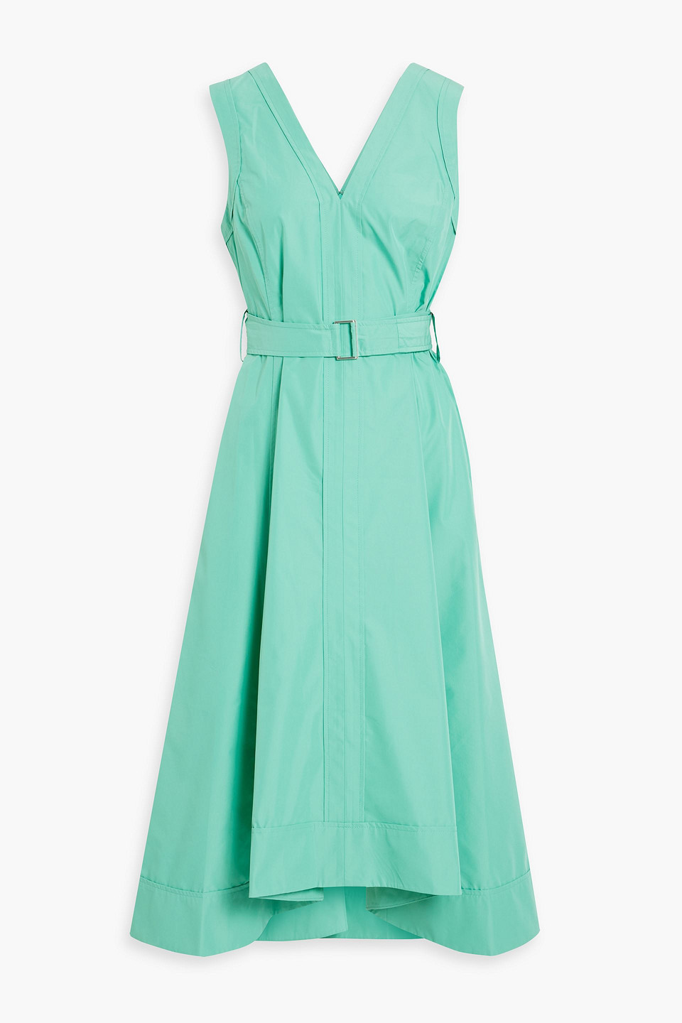 Belted cotton-blend poplin midi dress