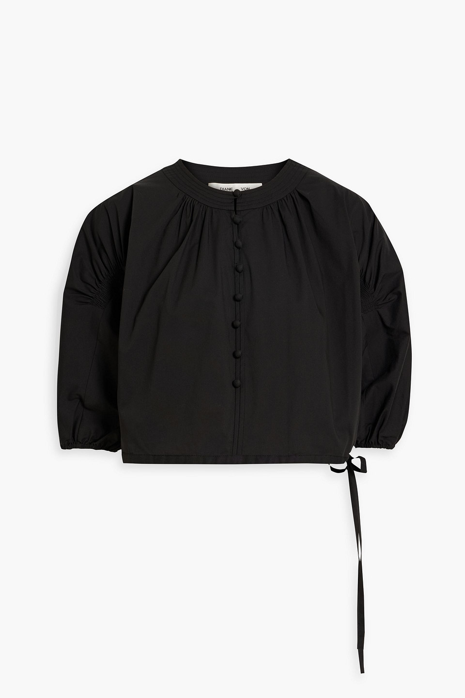 Diane Von Furstenberg Daria Cropped Cotton-blend Poplin Top In Black