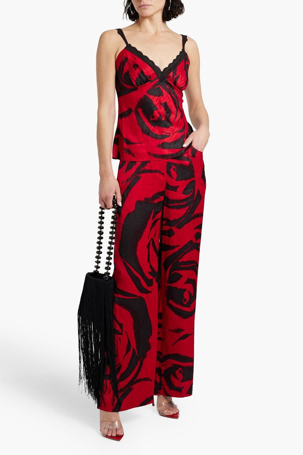 DIANE VON FURSTENBERG Circe lace-trimmed printed satin camisole
