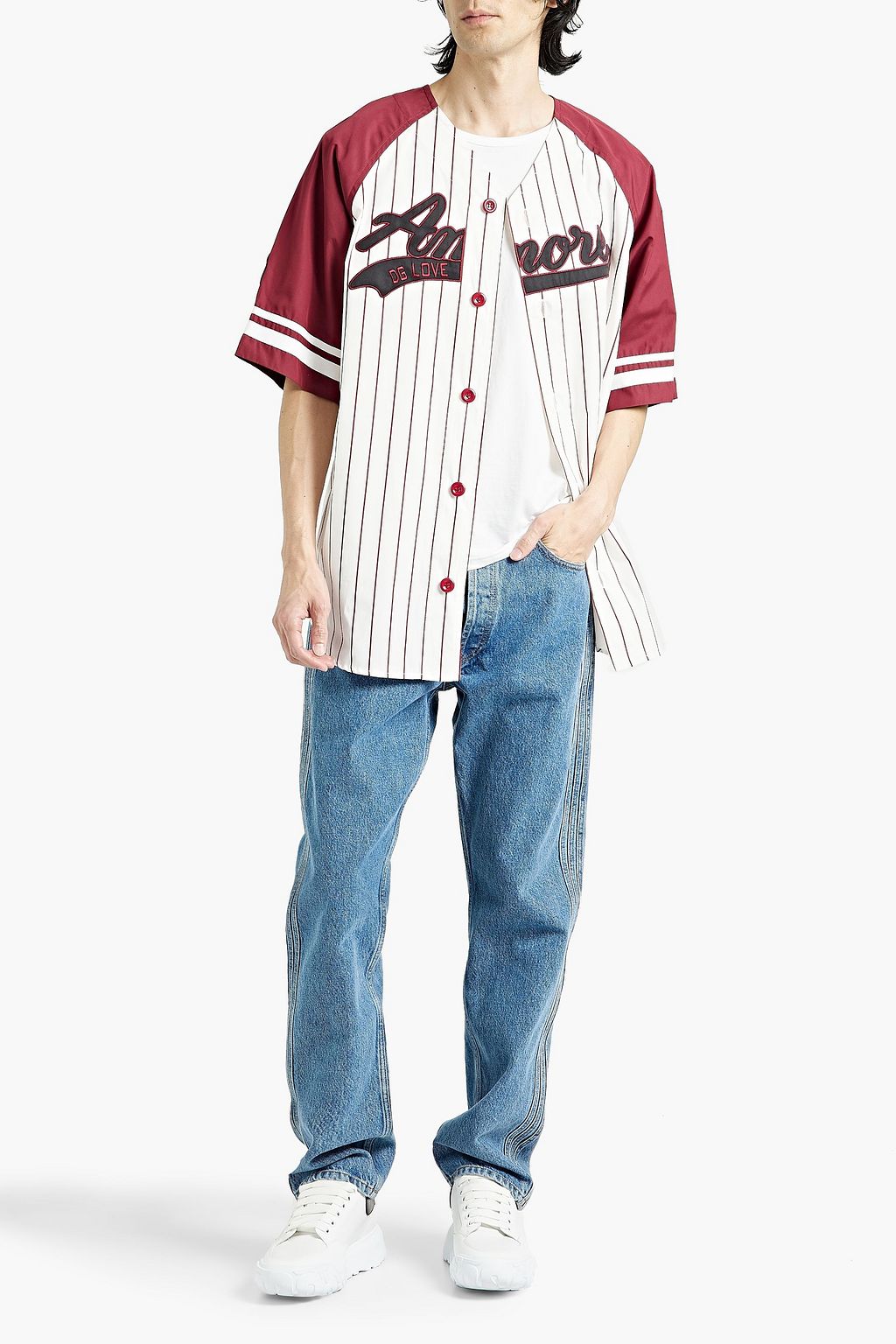 DOLCE&GABBANA Appliquéd striped cotton-poplin shirt