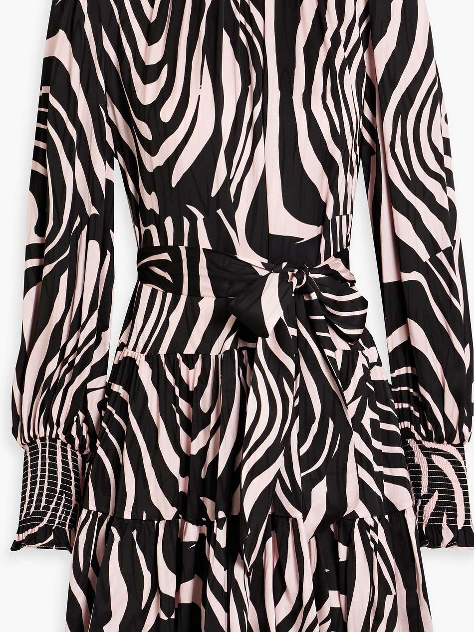 kali tiered zebra-print jacquard mini dress