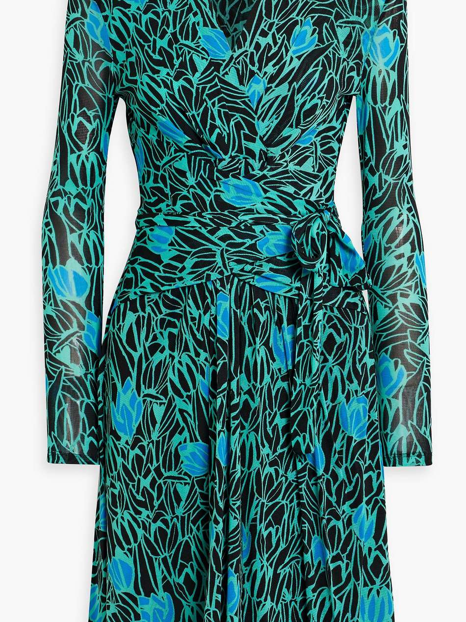 brenda wrap-effect floral-print stretch-mesh dress