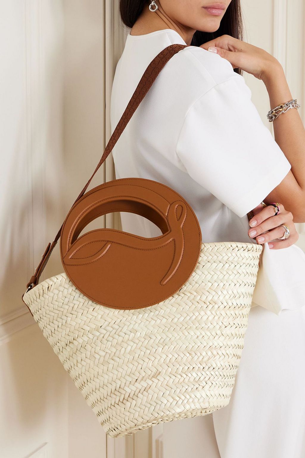 CHRISTIAN LOUBOUTIN Biloumoon medium leather-trimmed raffia tote