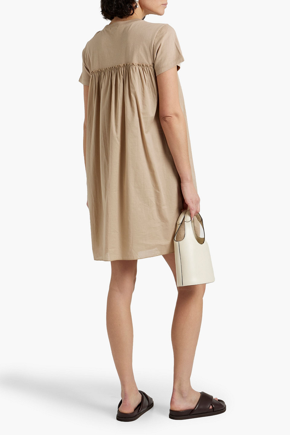 Shop Atm Anthony Thomas Melillo Gathered Cotton Mini Dress In Taupe