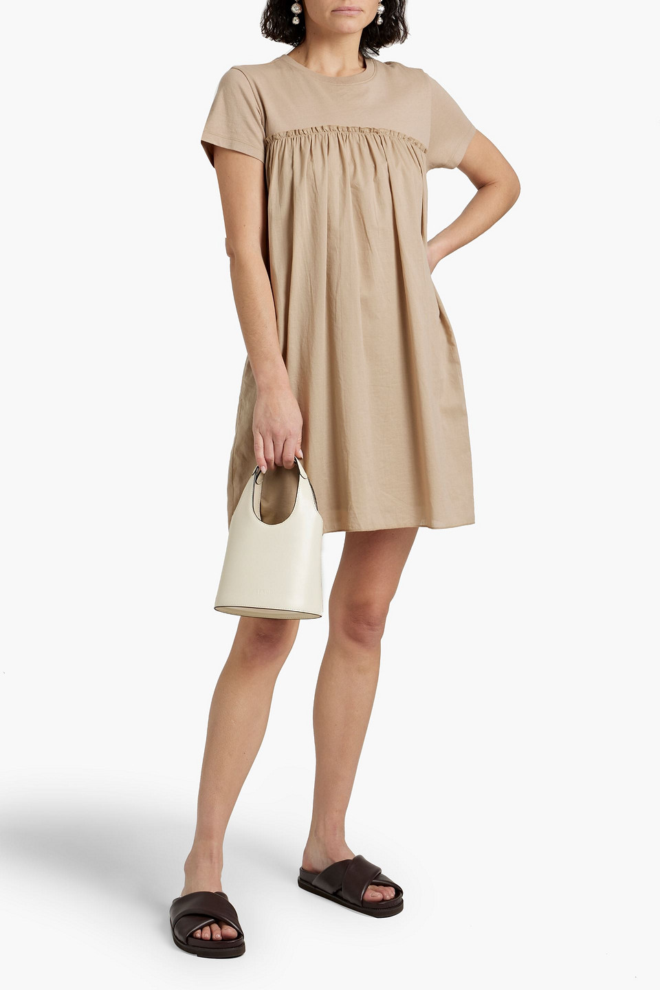 Shop Atm Anthony Thomas Melillo Gathered Cotton Mini Dress In Taupe