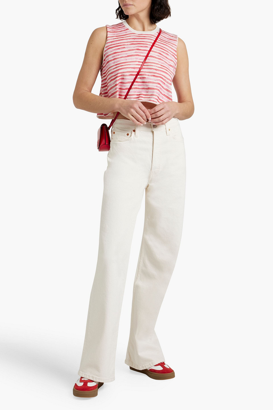 Shop Atm Anthony Thomas Melillo Cropped Striped Cotton And Cashmere-blend Top In Pink