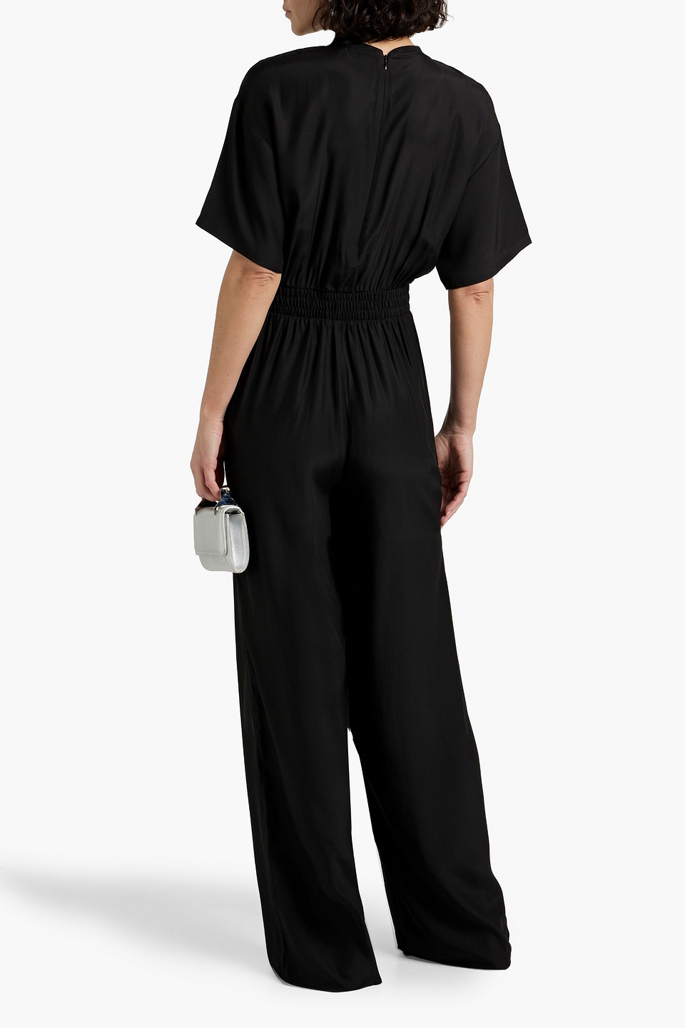 Shop Atm Anthony Thomas Melillo Silk-crepe Wide-leg Jumpsuit In Black