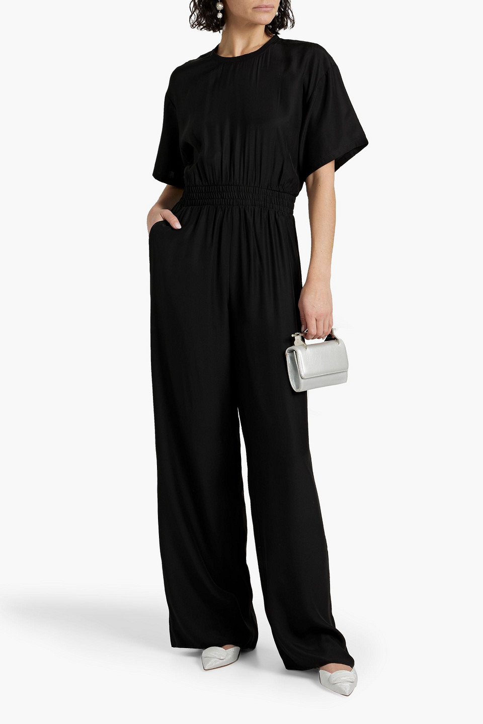 Shop Atm Anthony Thomas Melillo Silk-crepe Wide-leg Jumpsuit In Black