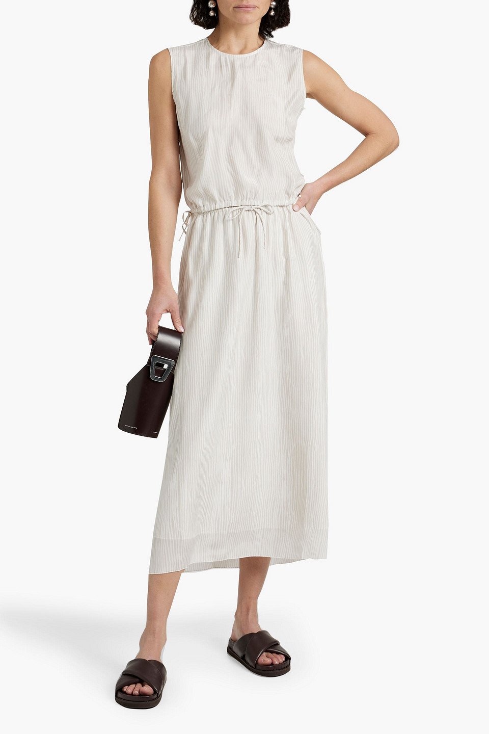 Shop Atm Anthony Thomas Melillo Striped Silk-crepe Midi Skirt In White