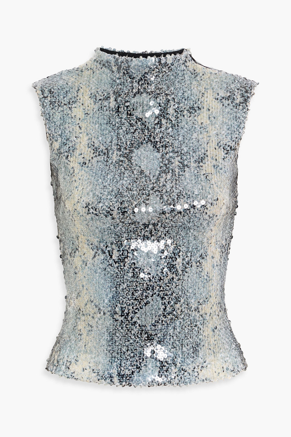 16arlington - tania snake-print sequined mesh top - blue - uk 4