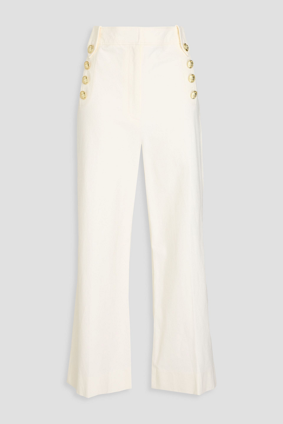 Derek Lam 10 Crosby Embellished Stretch-cotton Twill Wide-leg Trousers In Neutral
