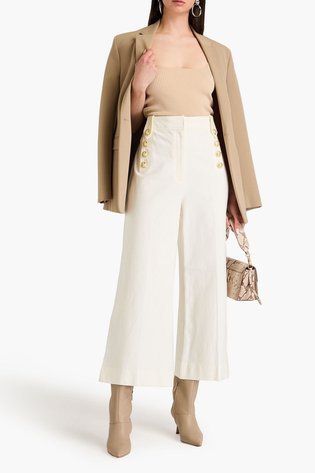 DEREK LAM 10 CROSBY 장식 디테일 스트레치 코튼 트윌 와이드 레그 팬츠