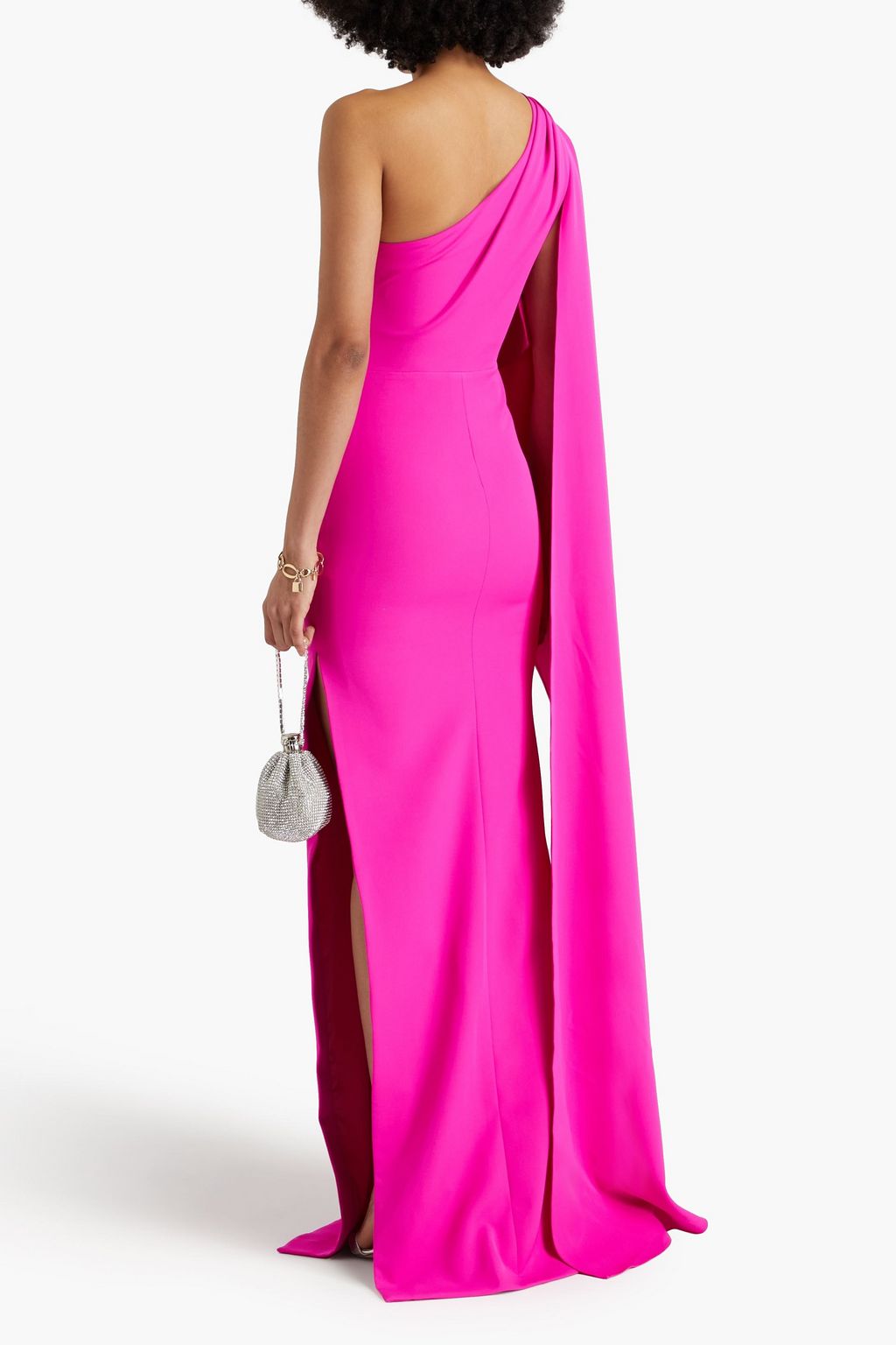 RHEA COSTA One-shoulder draped crepe gown