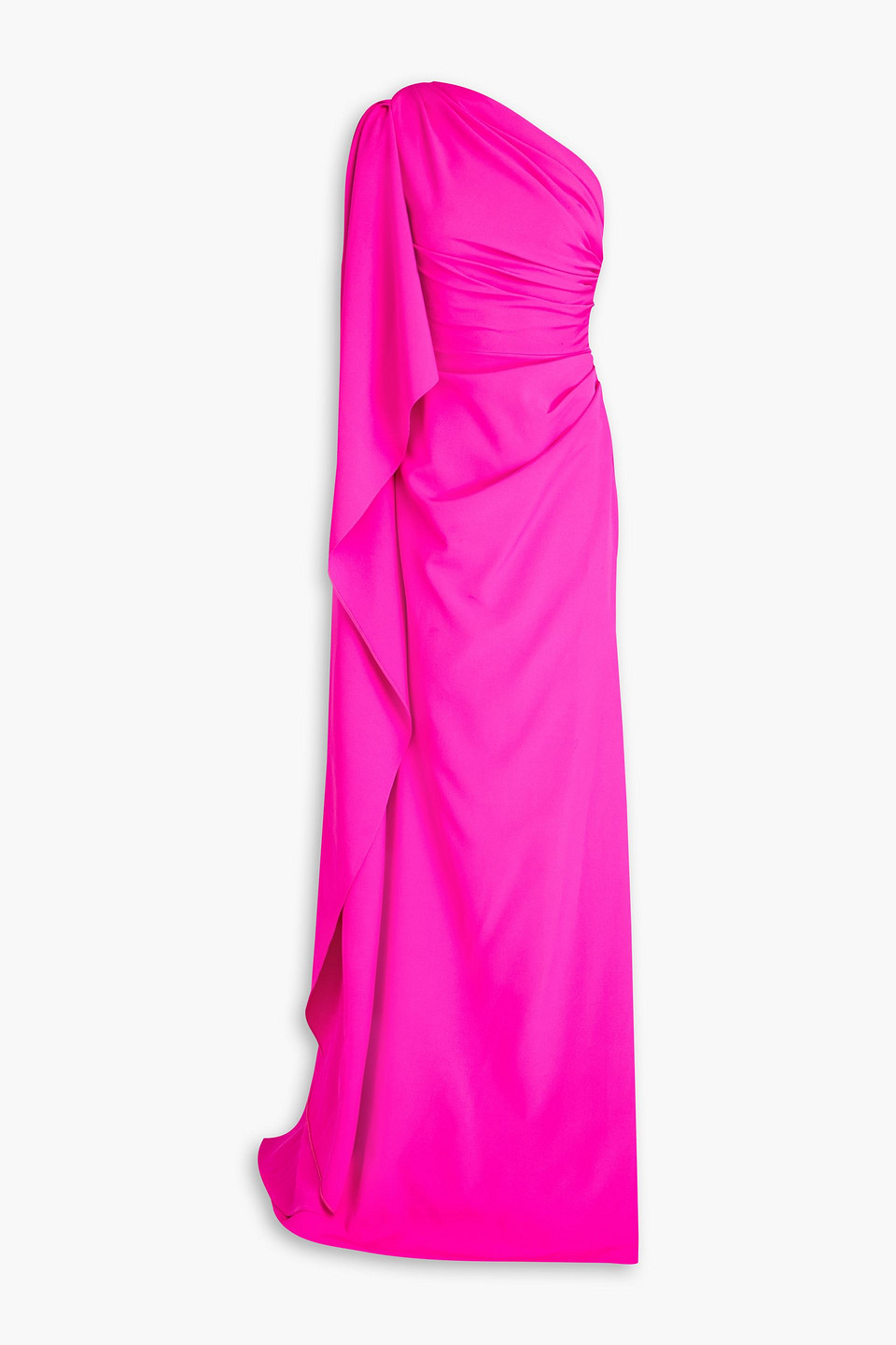 One-shoulder draped crepe gown