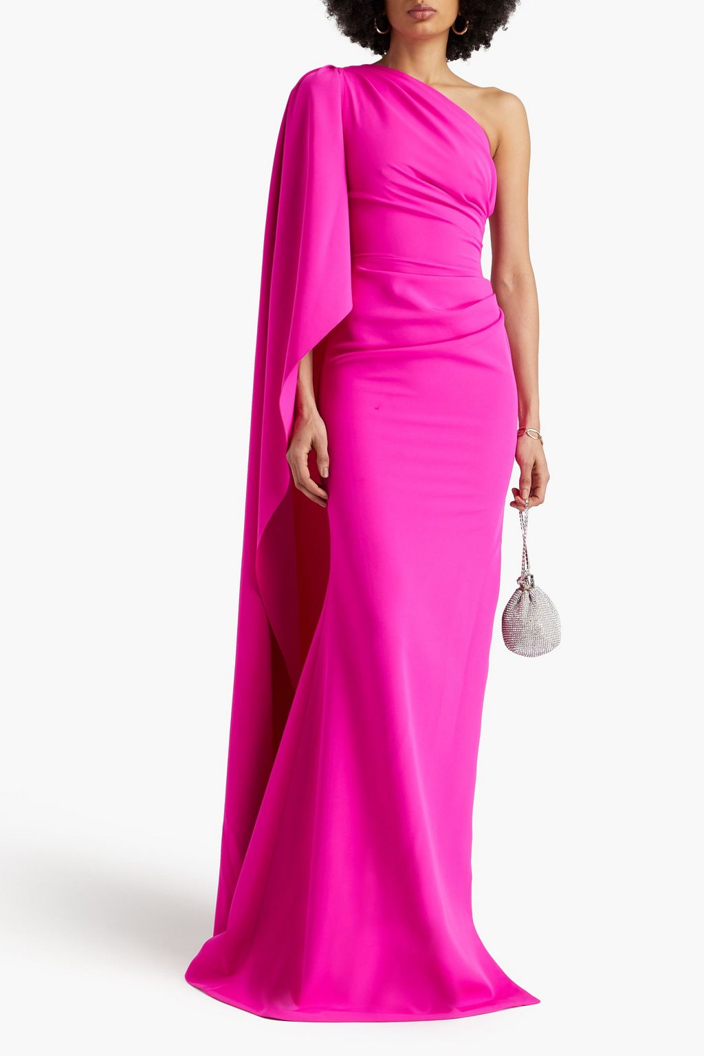 RHEA COSTA One-shoulder draped crepe gown