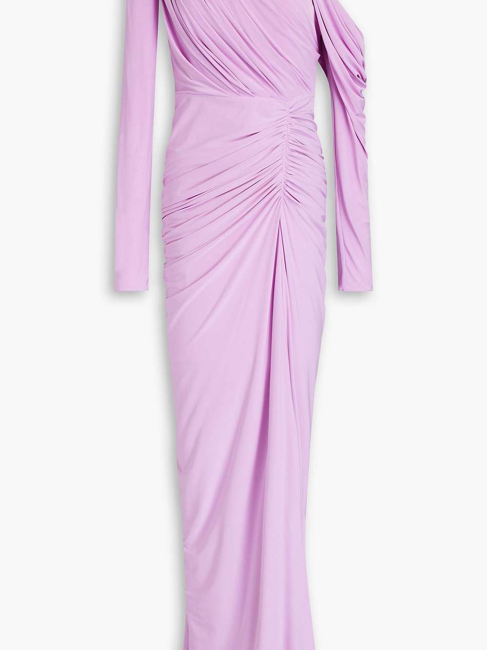 one-shoulder ruched satin-jersey gown