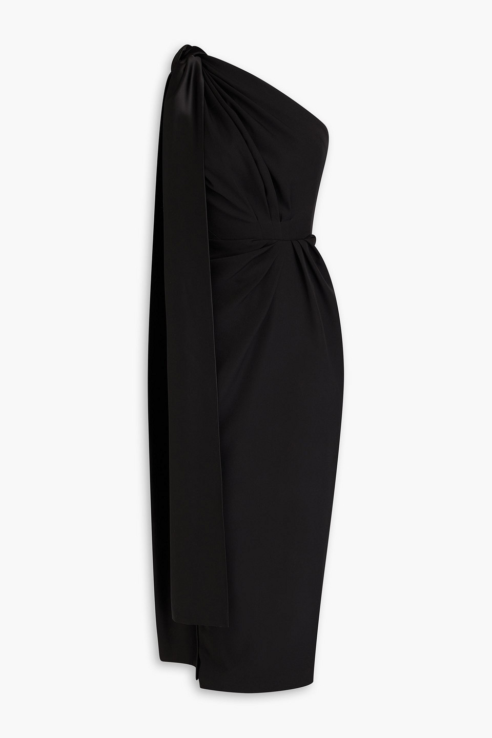 One-shoulder pleated crepe gown