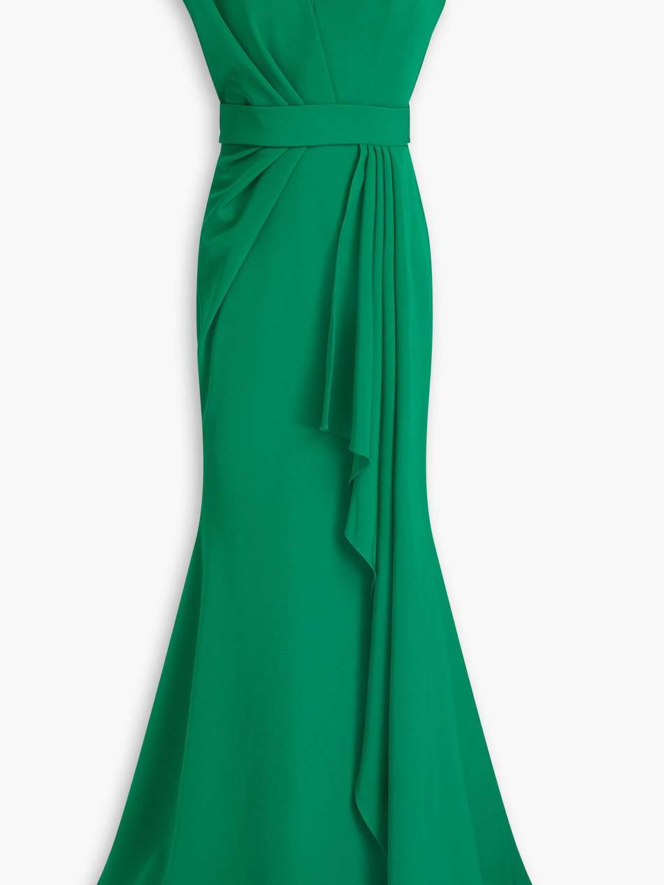 one-shoulder draped crepe gown