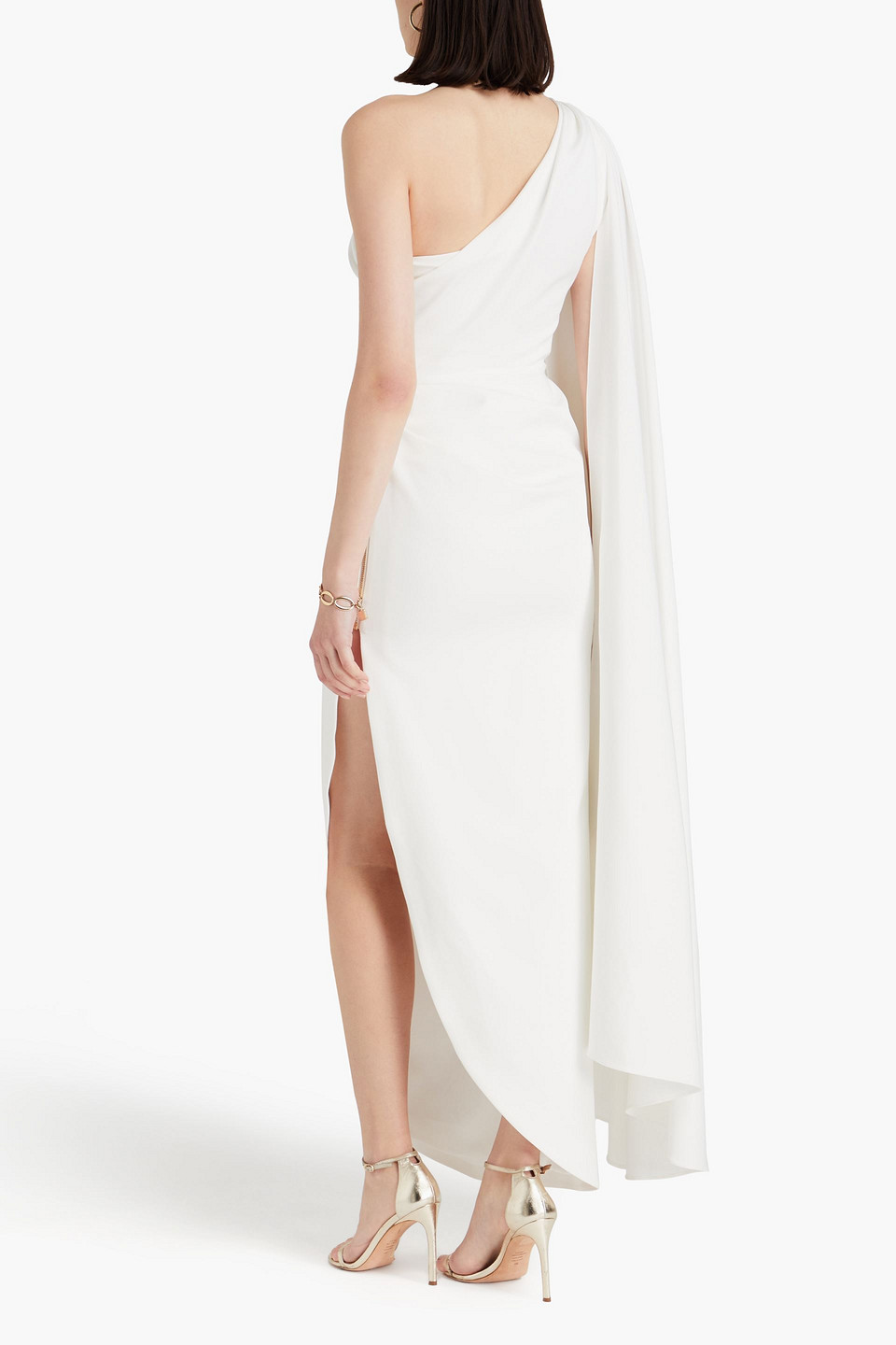 Shop Rhea Costa One-shoulder Draped Crepe Gown In Ivory