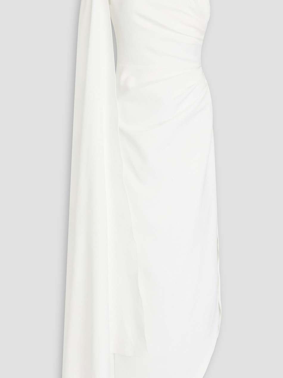 one-shoulder draped crepe gown