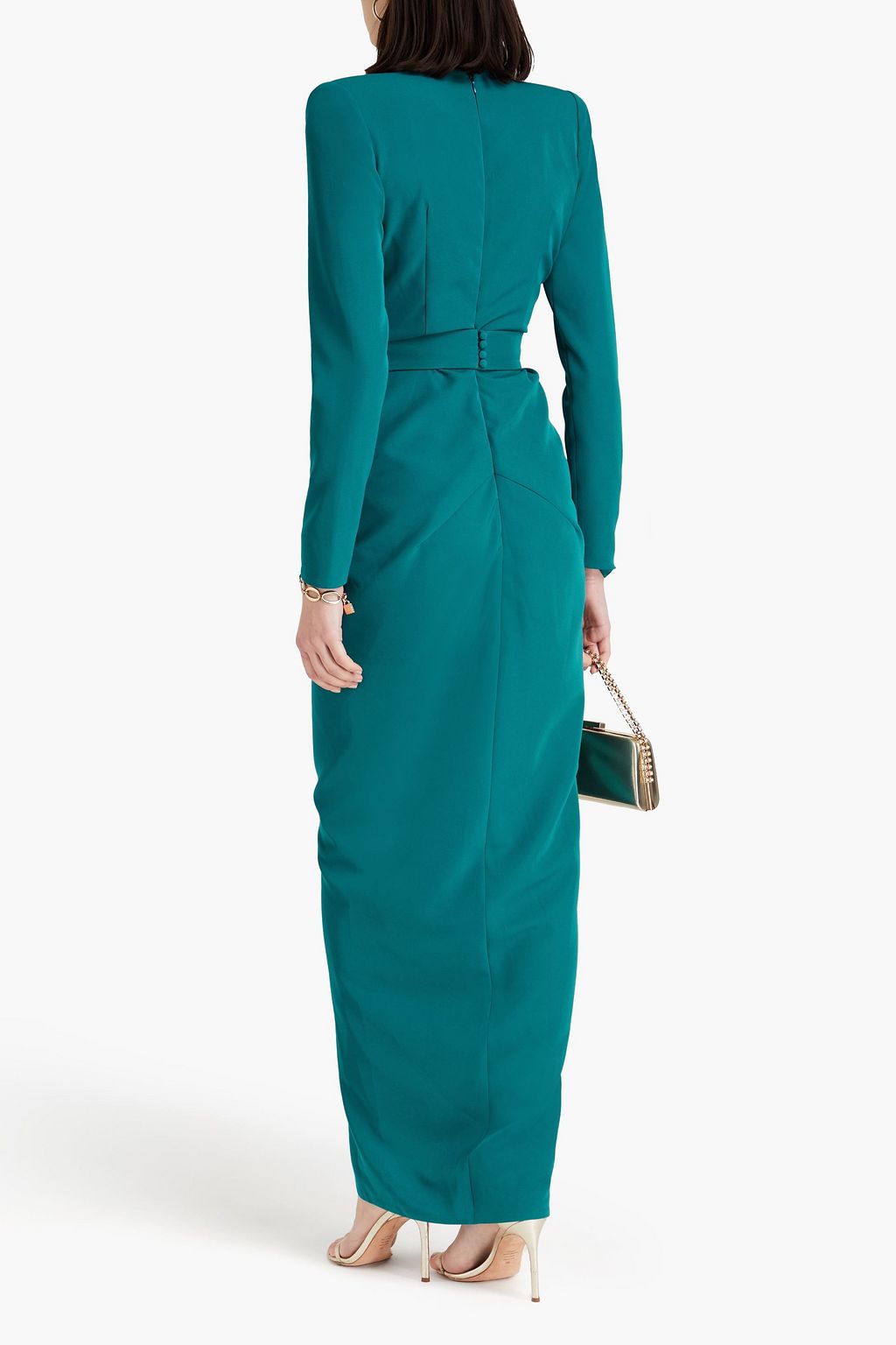 RHEA COSTA Wrap-effect draped crepe gown