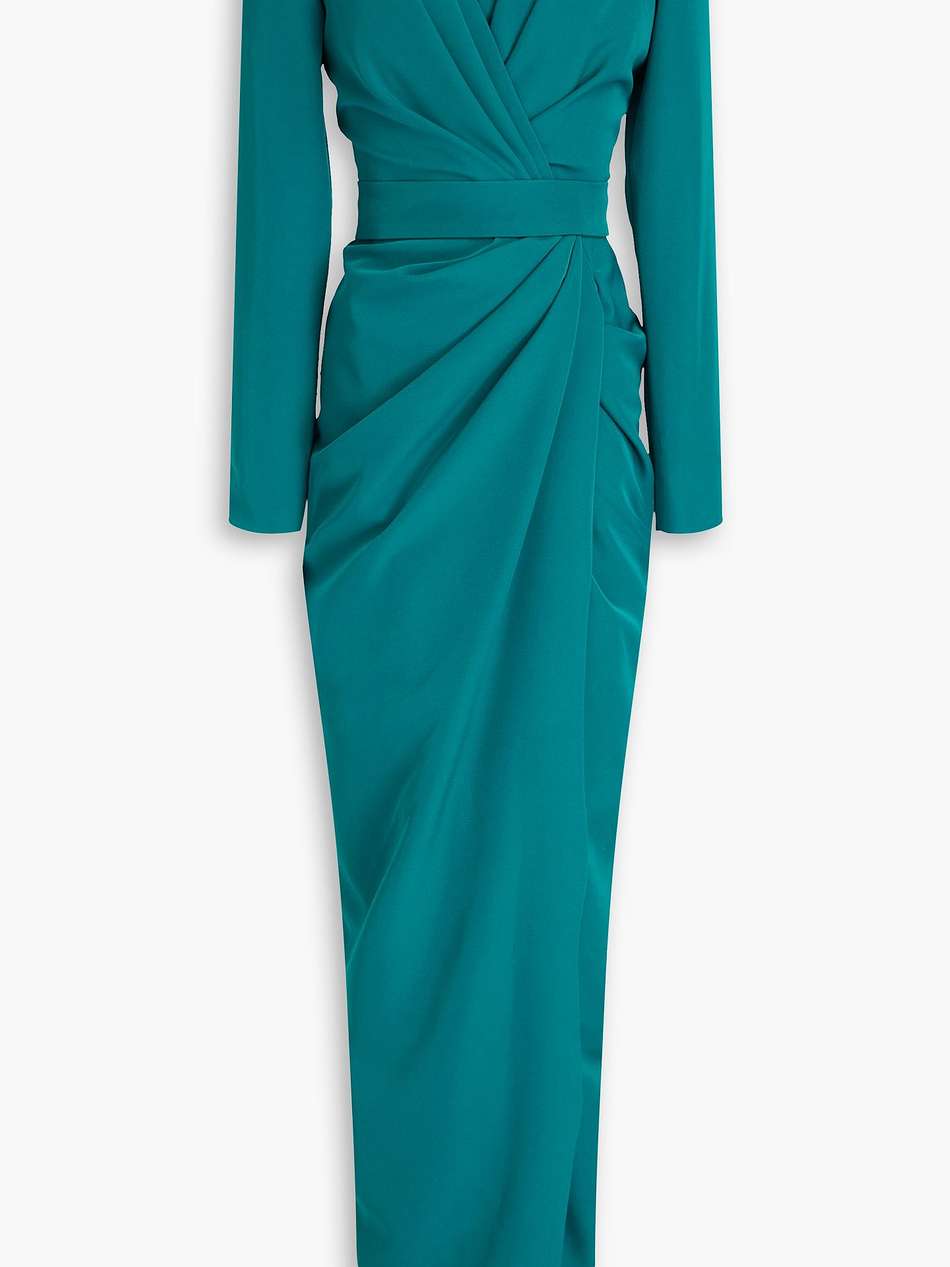 wrap-effect draped crepe gown