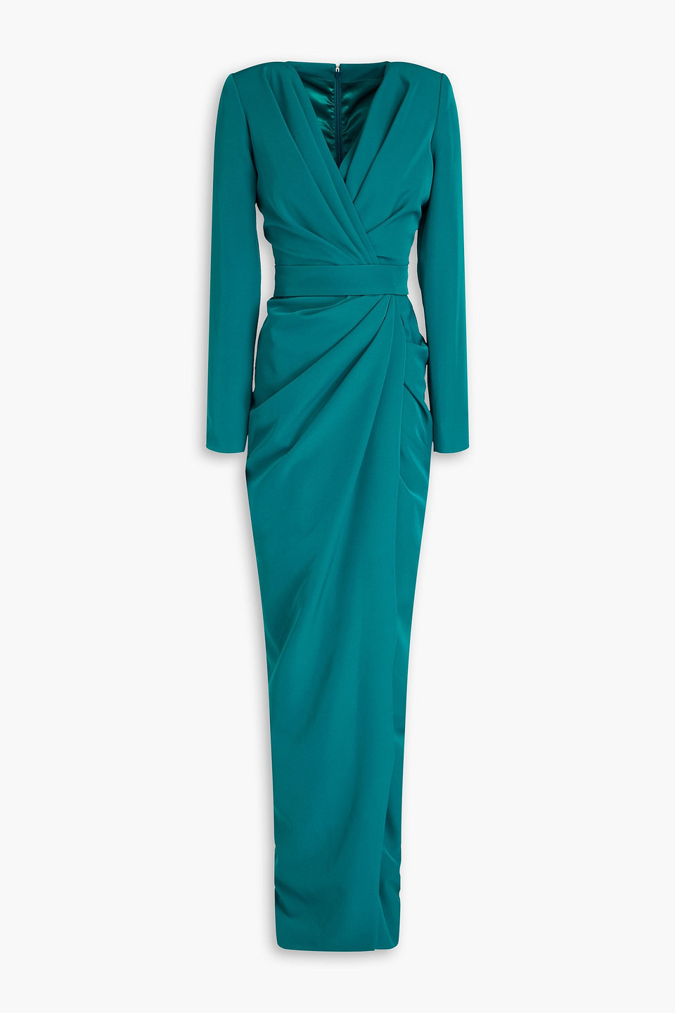 Rhea Costa Wrap-effect Draped Crepe Gown In Teal