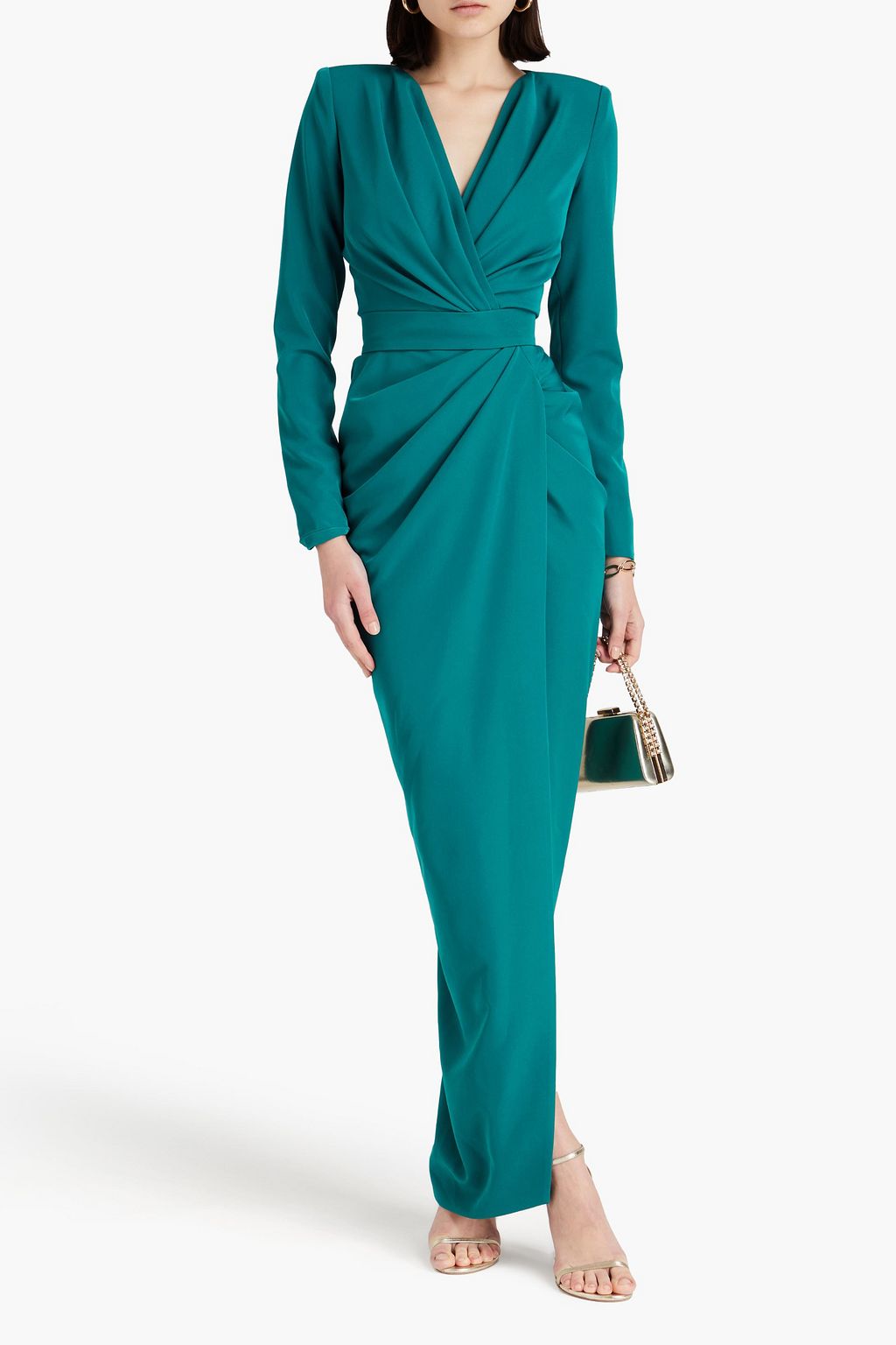 RHEA COSTA Wrap-effect draped crepe gown