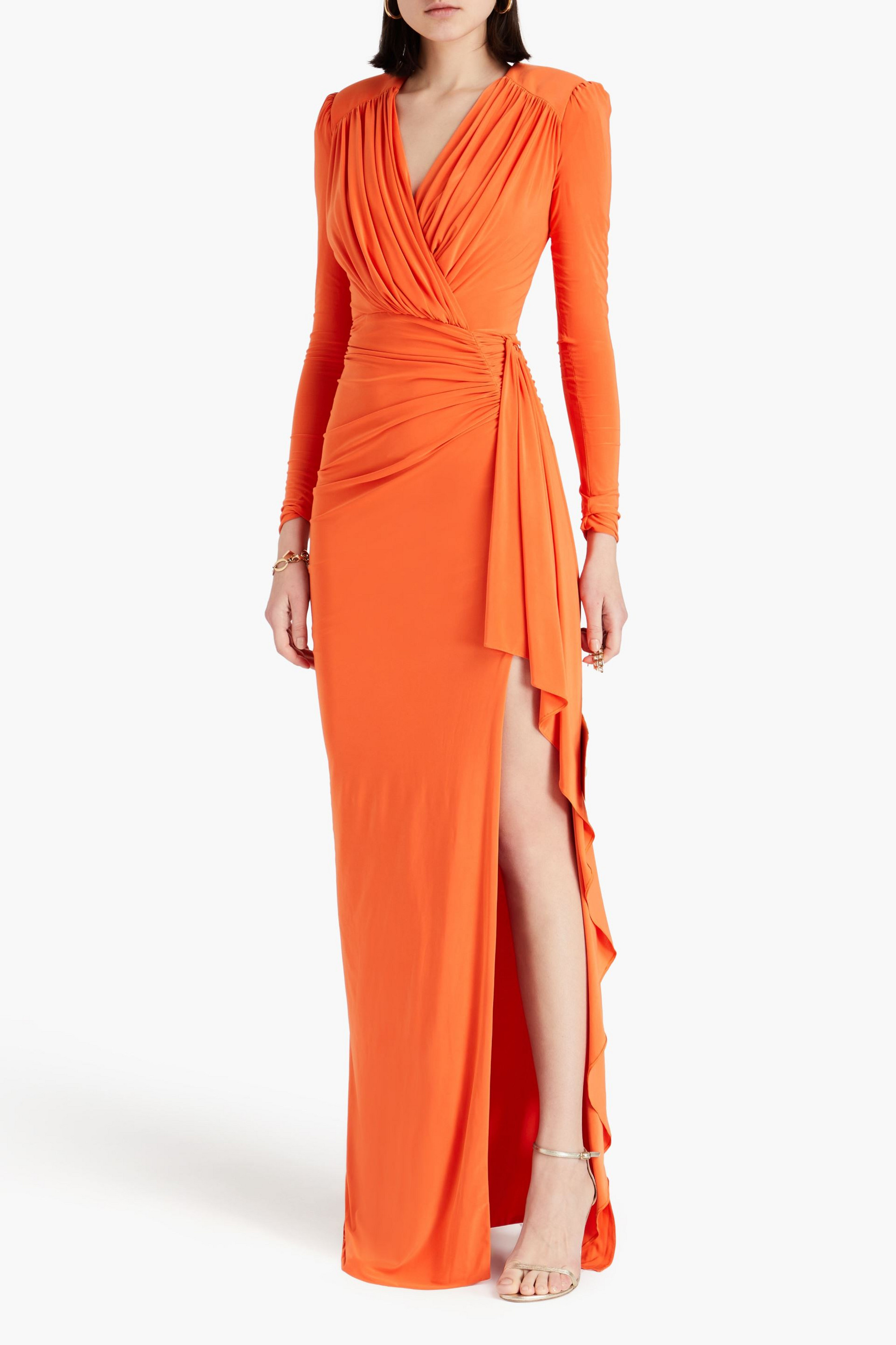 RHEA COSTA Wrap-effect draped satin-jersey gown