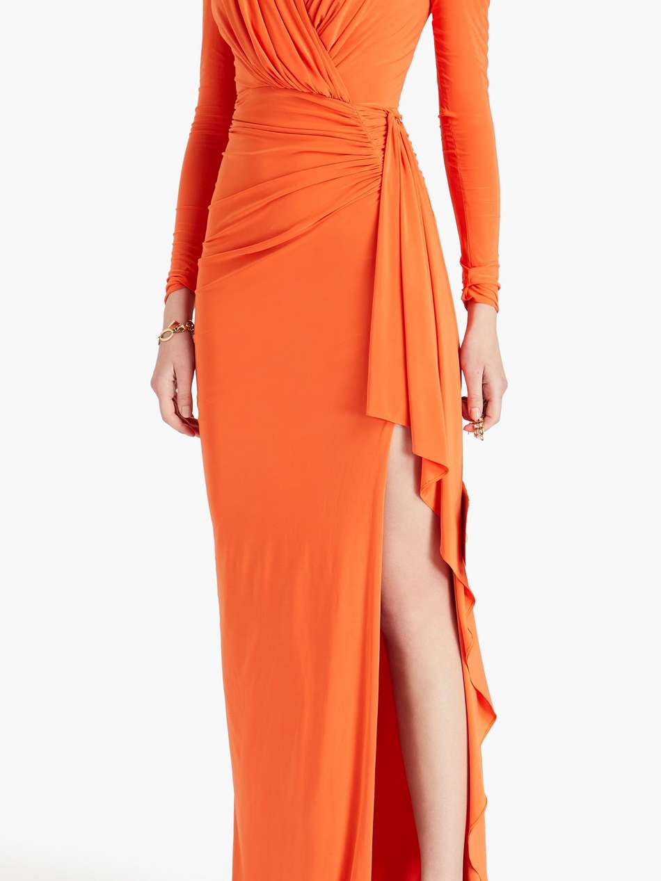 wrap-effect draped satin-jersey gown