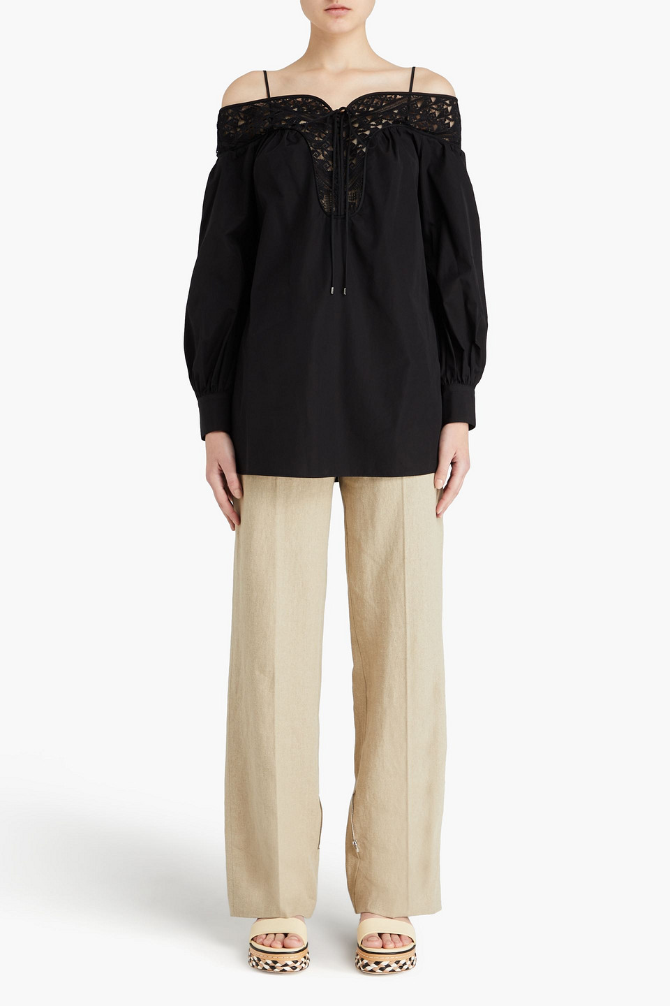  Gabriela Hearst - Augustin Neckholder-bluse Aus Baumwollpopeline Mit Spitzenbesatz - Schwarz - It 40 