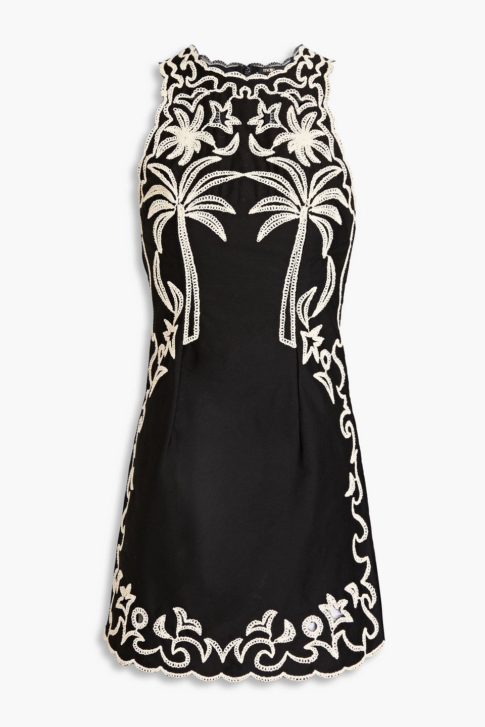 Maje Embroidered Cotton-twill Mini Dress In Black