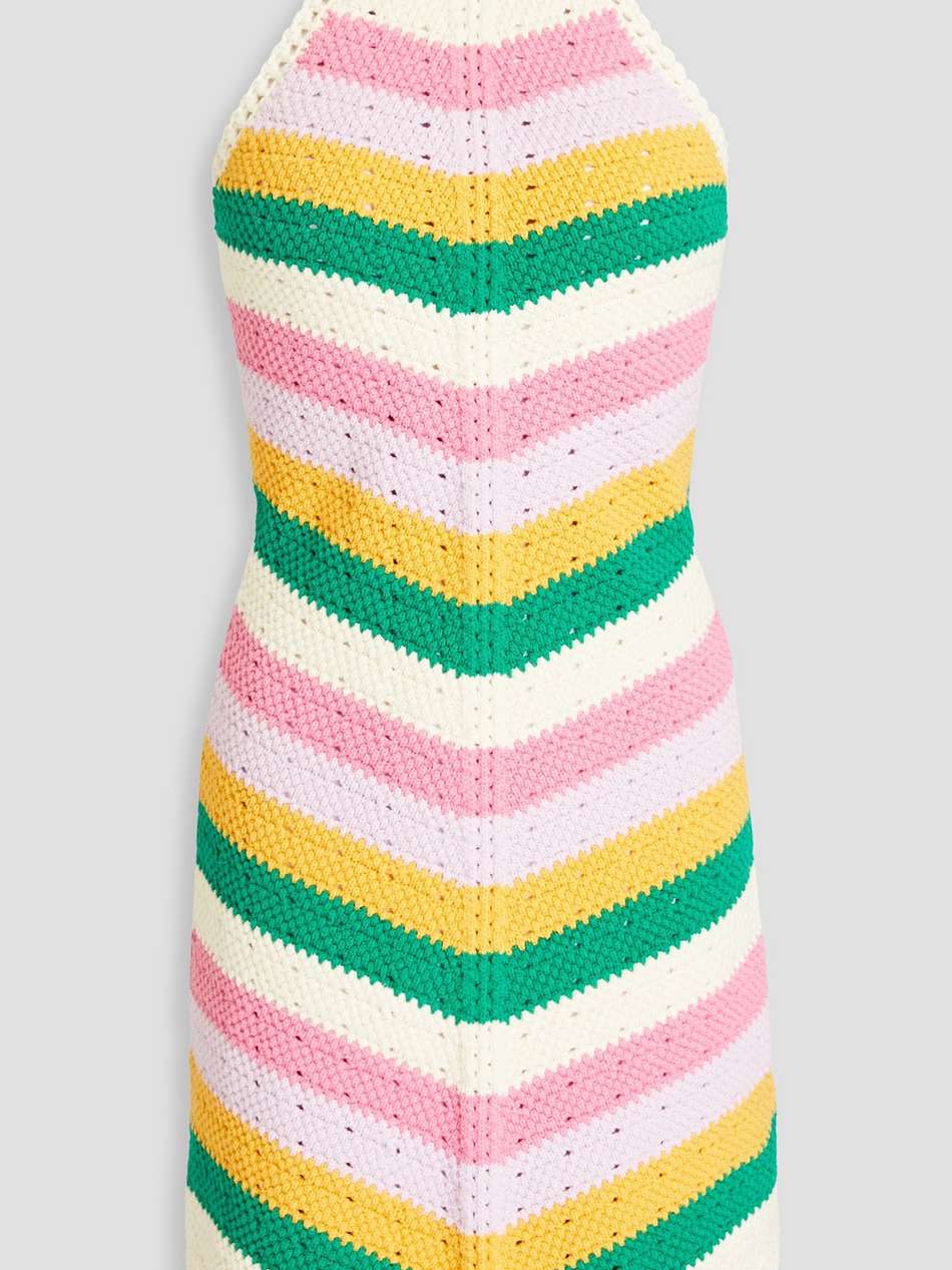 striped crocheted cotton-blend mini dress
