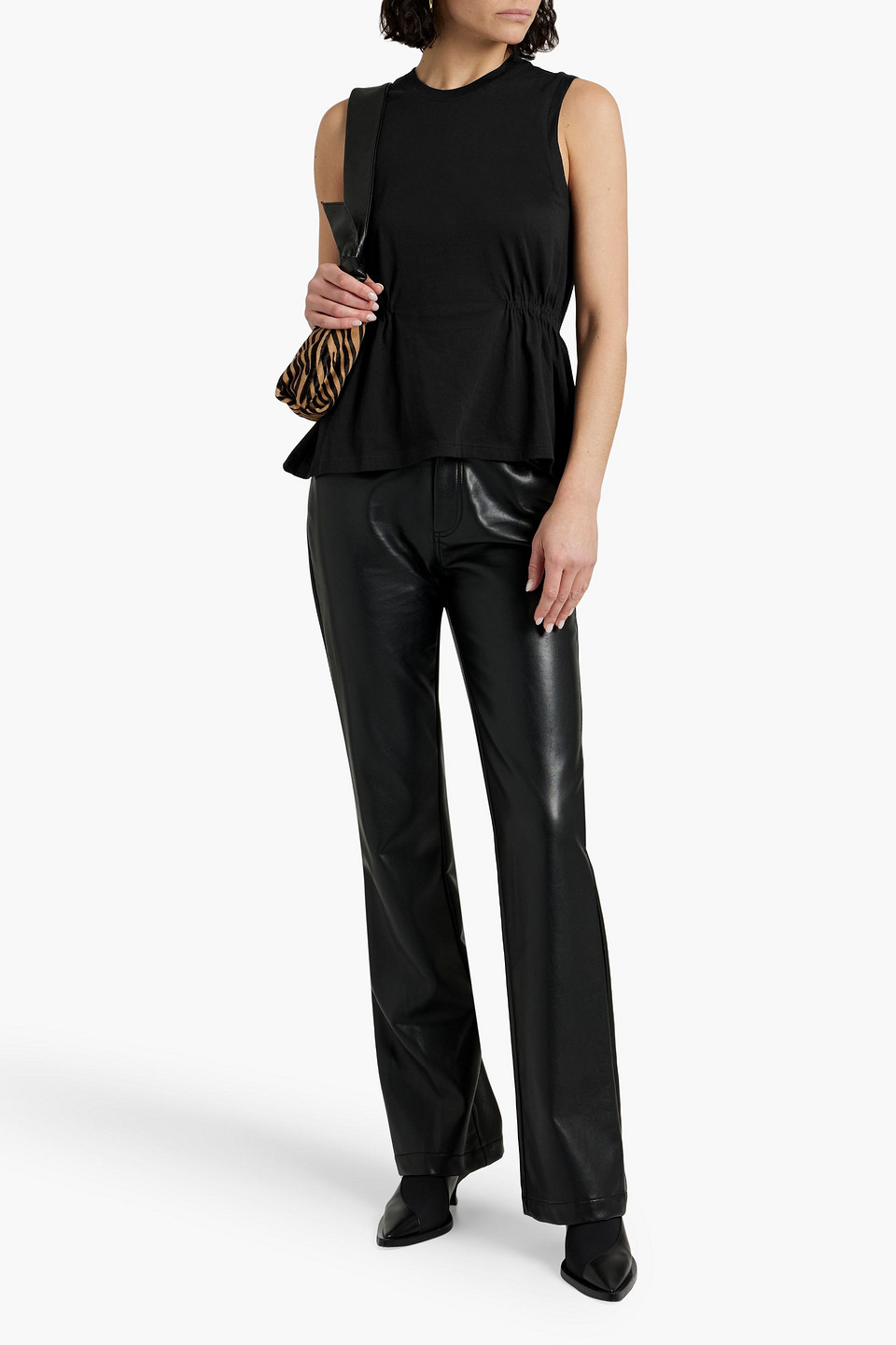 Shop Atm Anthony Thomas Melillo Ruched Cotton-jersey Tank In Black