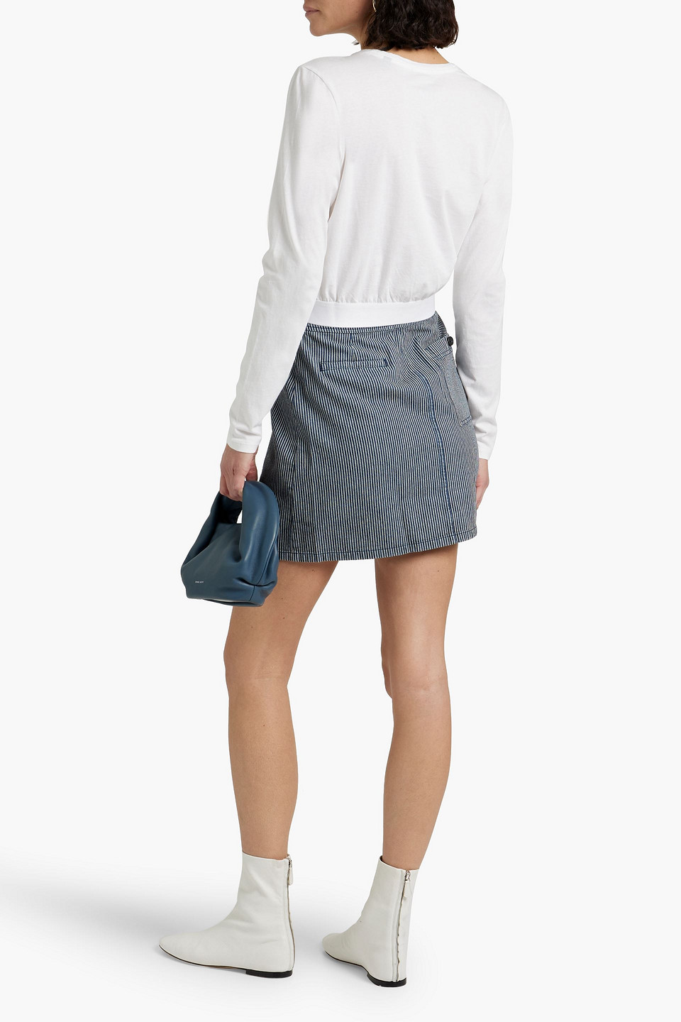 Shop Atm Anthony Thomas Melillo Striped Cotton-jacquard Mini Skirt In Navy