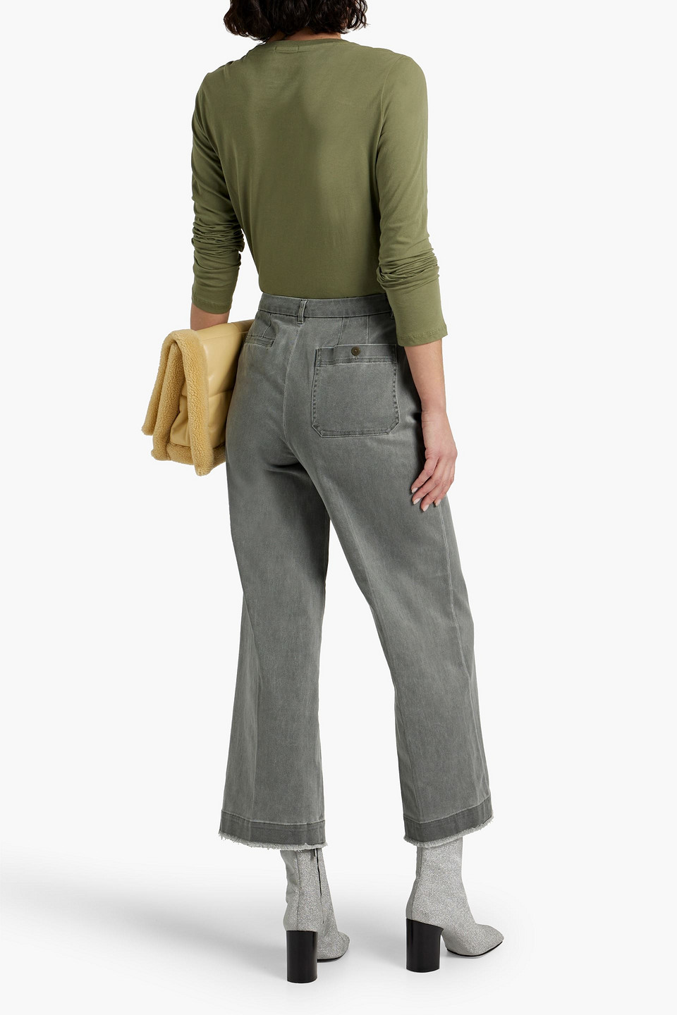 Shop Atm Anthony Thomas Melillo Cropped Cotton-blend Twill Wide-leg Pants In Gray