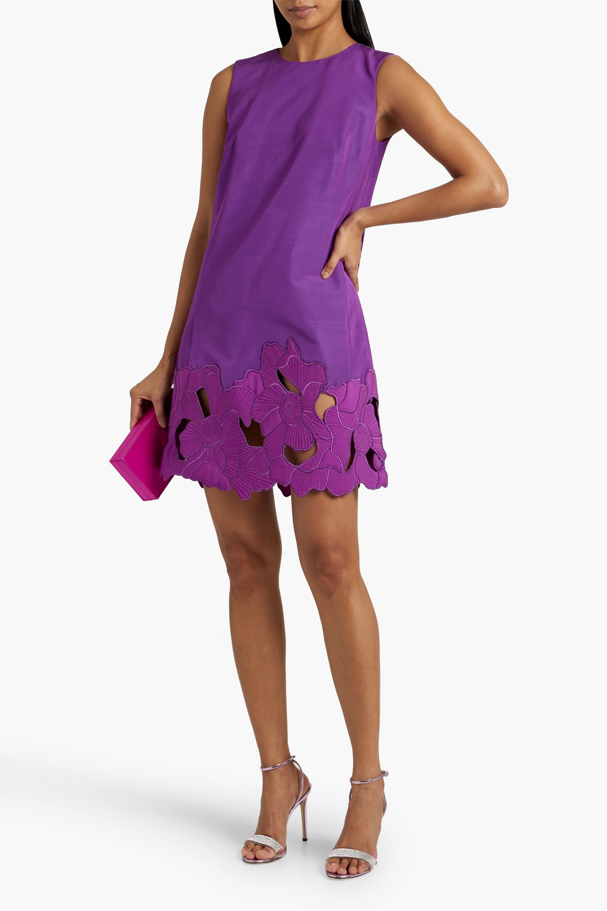 Oscar de la Renta Broderie anglaise-trimmed cotton-blend faille mini dress