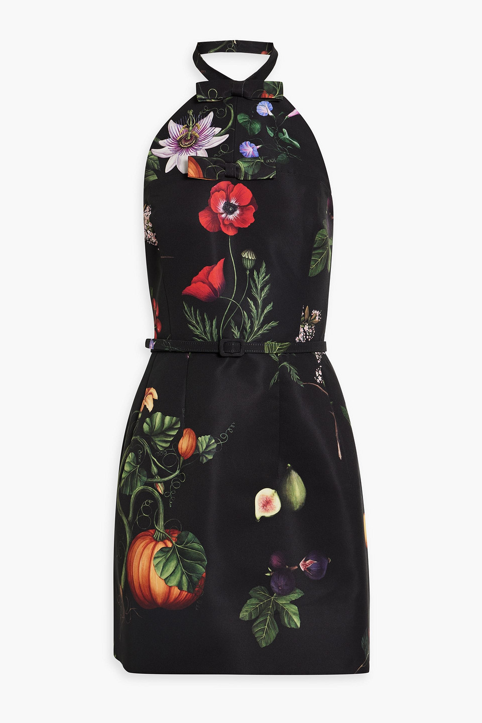 Oscar De La Renta Floral-print Faille Halterneck Mini Dress In Black