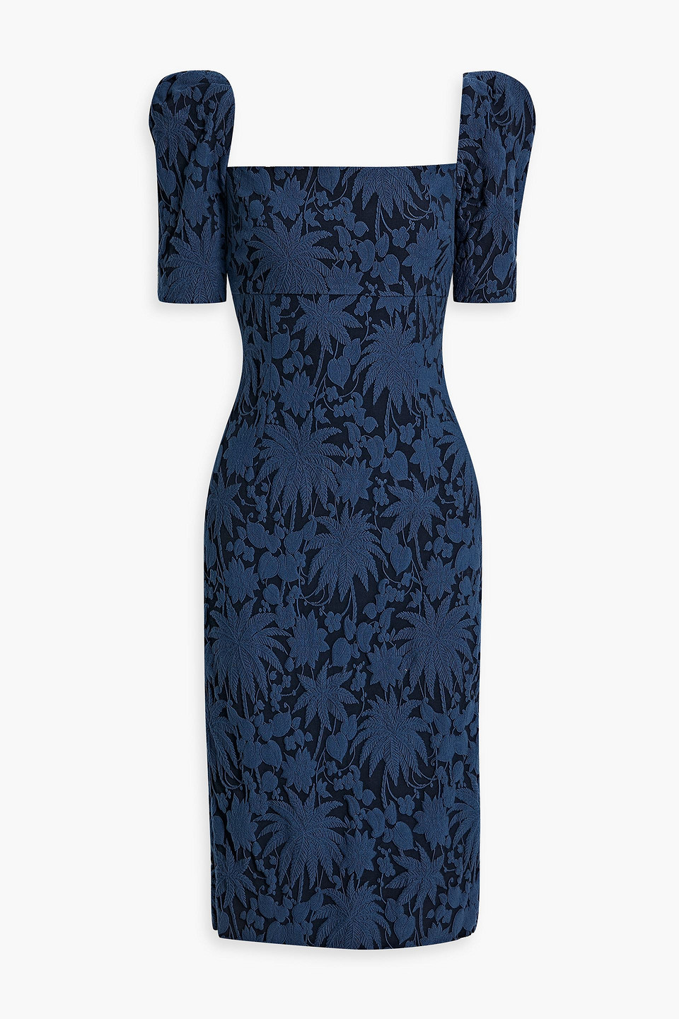 Oscar De La Renta Embroidered Cotton-blend Canvas Dress In Navy