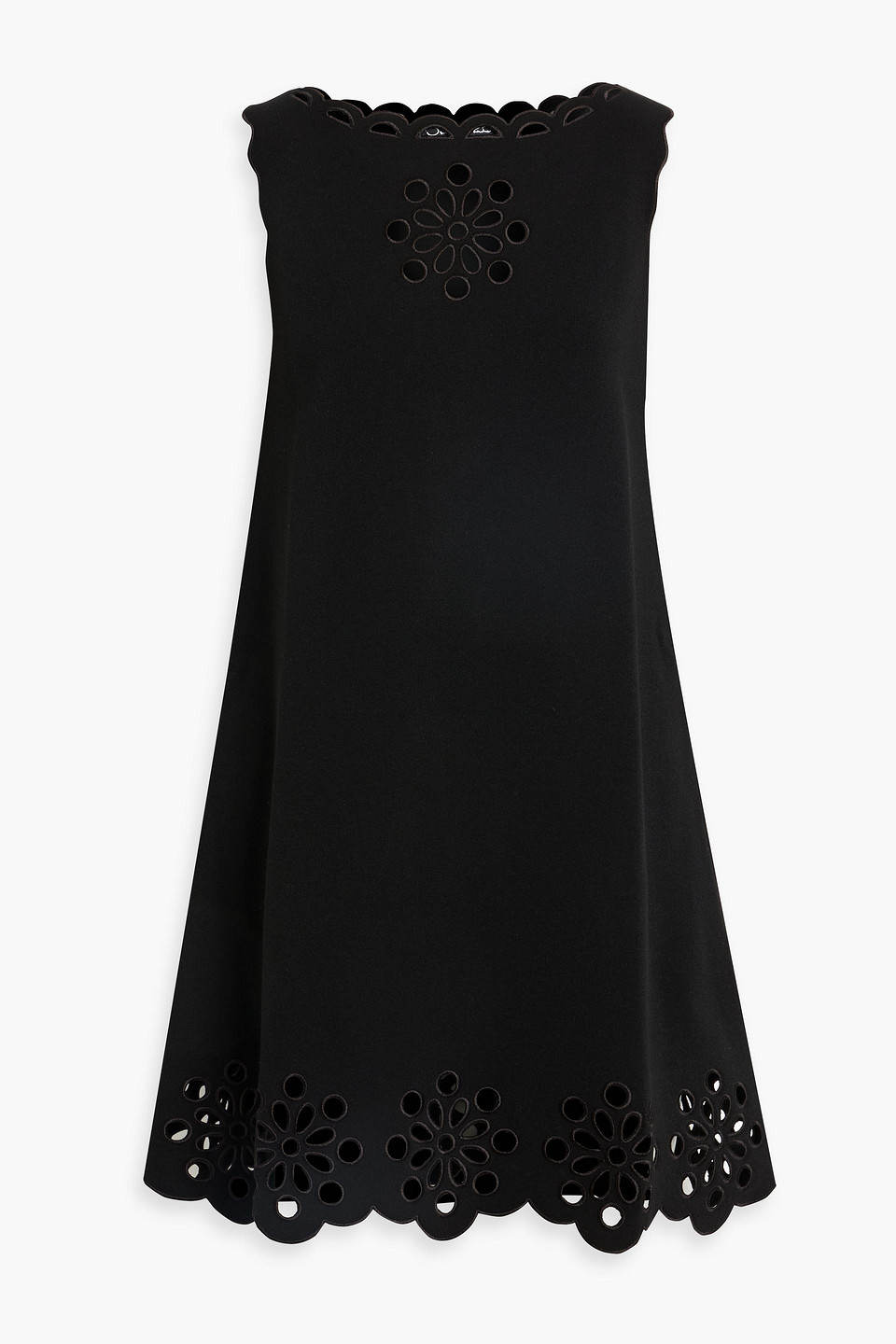 Oscar De La Renta Broderie Anglaise-trimmed Knitted Mini Dress In Black