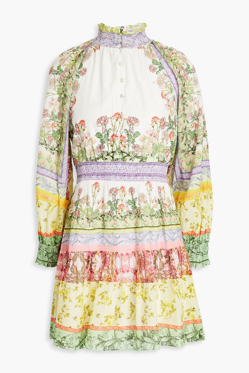 Alice And Olivia Lavinia Tiered Floral-print Cotton-mousseline Mini Dress In Green | ModeSens Alice And Olivia Lavinia Tiered Floral-print Cotton-mousseline Mini Dress In Green | ModeSens