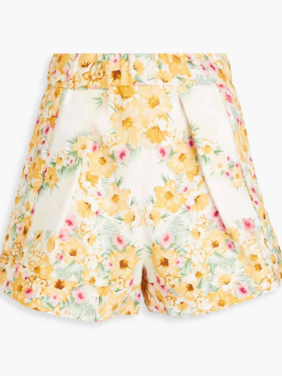 pleated floral-print cotton shorts