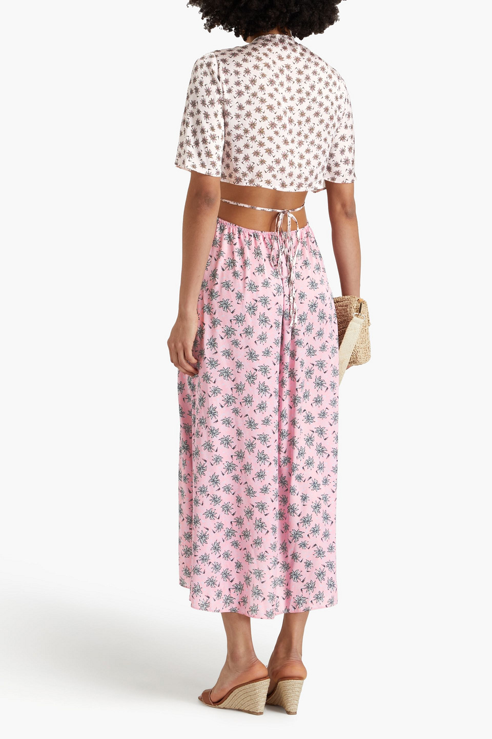 Shop Maje Cutout Printed Satin Midi Dress In White