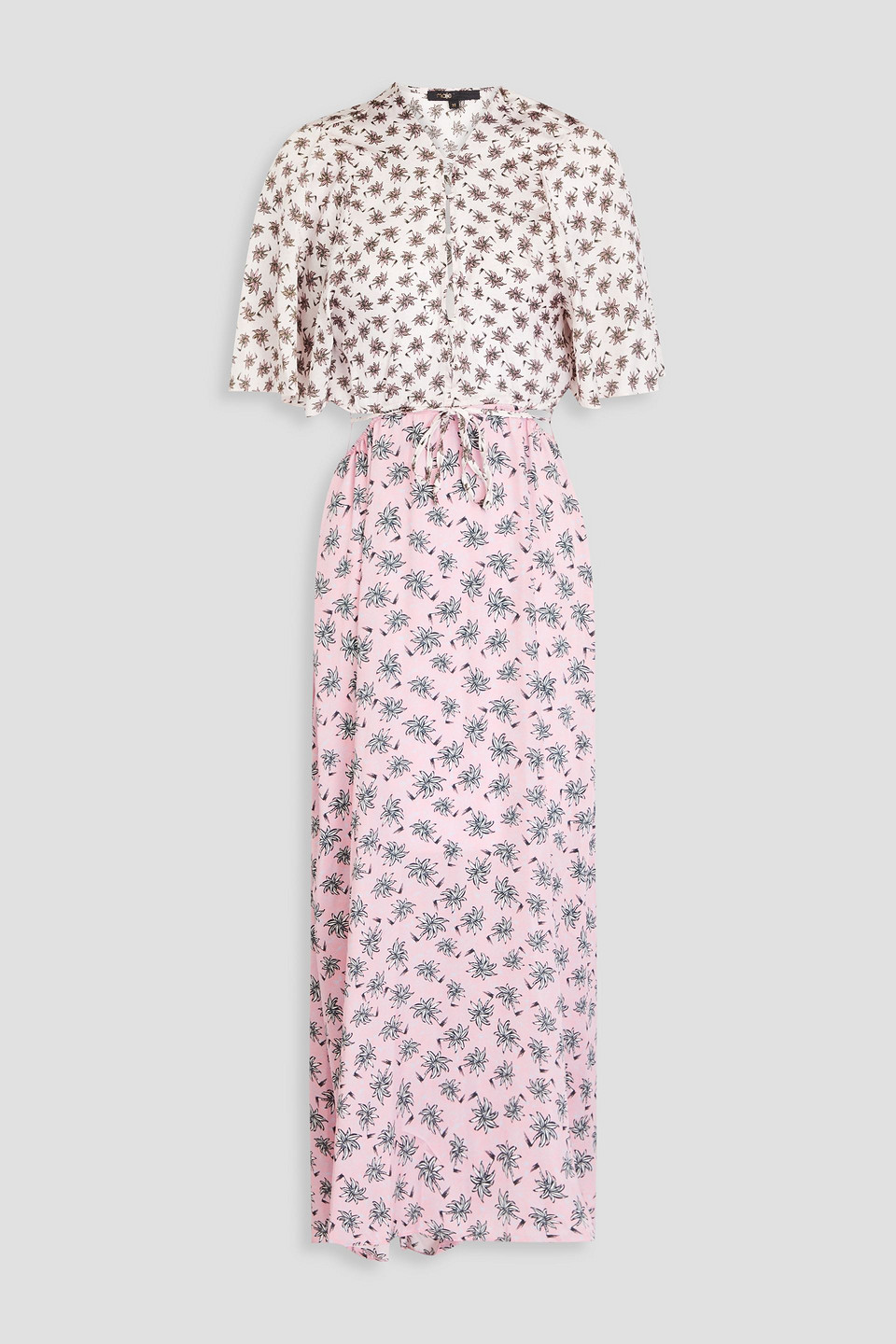 Maje Cutout Printed Satin Midi Dress In White