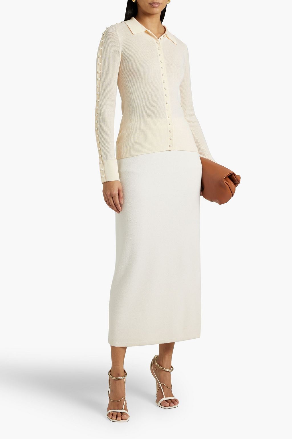 ALTUZARRA Button-detailed ribbed wool and silk-blend top